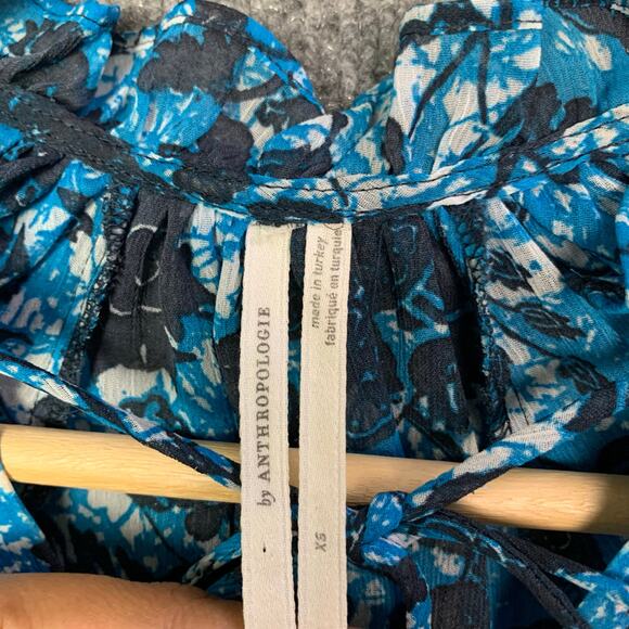 Anthropologie Sheer Printed Peasant Blouse Size XS‎ Floral - Picture 7 of 9